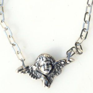 Cherub Angel Wings Victorian Silver Necklace